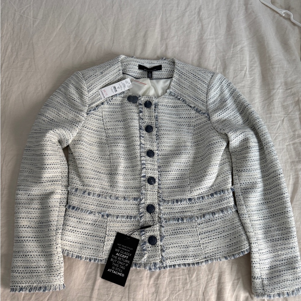 White House Black Market Light Blue Tweed Button Jacket